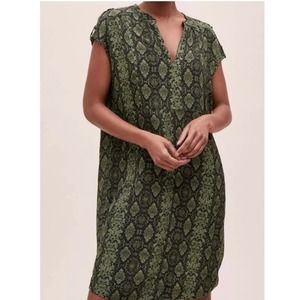 Anthropologie Rachel Tunic Dress Green‎ Black Snakeskin Size M Pockets